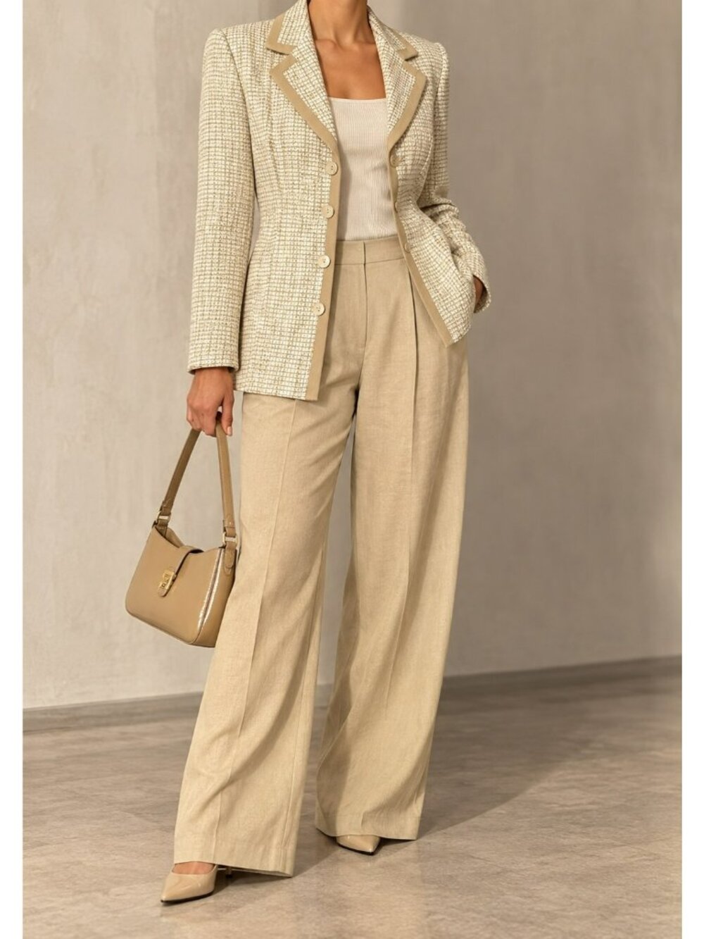Le Suit Women’s Size 10 Linen Blend Cream Taupe 2 Piece Pant Suit Blazer Pants